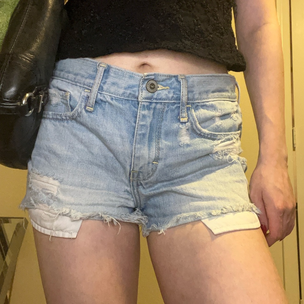 Hollister light wash distressed mini shorts